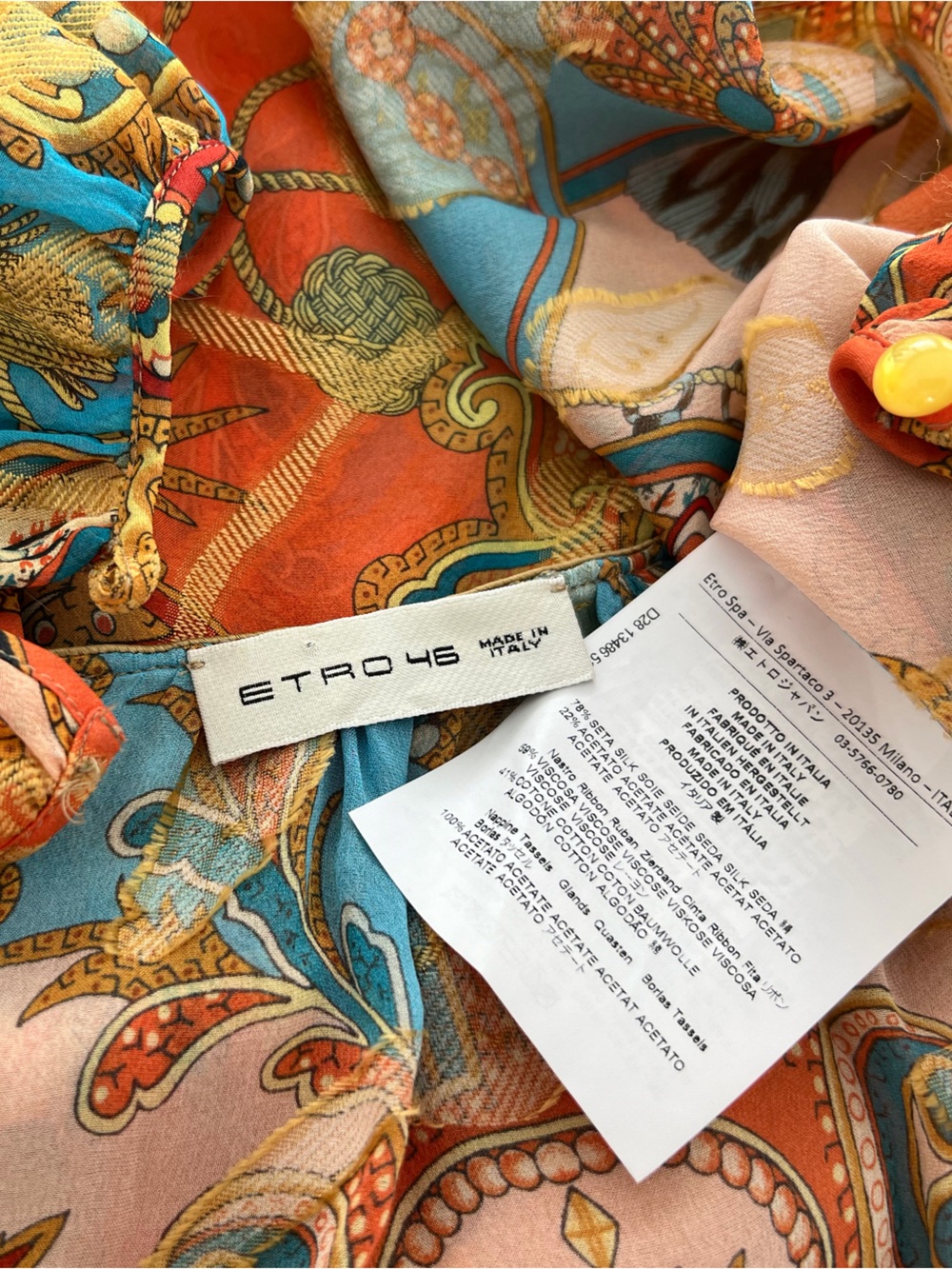 ETRO ORANGE MULTI FLORAL SILK TOP SIZE IT 46 / US 12 NWOTS! - Picture 14 of 16